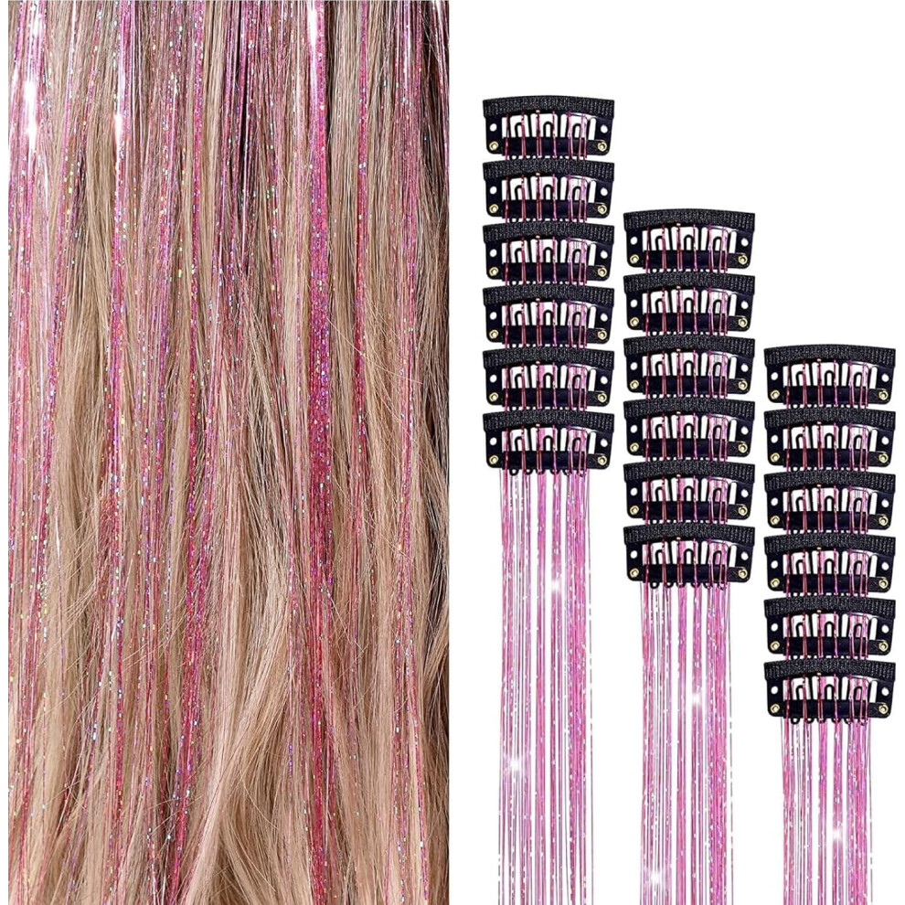 Unisex Hair Tinsel Clip In Champagne, Clip In Hair Tinsel, Pack Of 18Pcs, 20 Inch Glitter Tinsel Hair Extensions