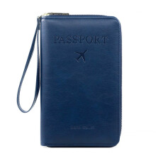 Dark Blue RFID Passport Wallet with Zipper & Card Slots