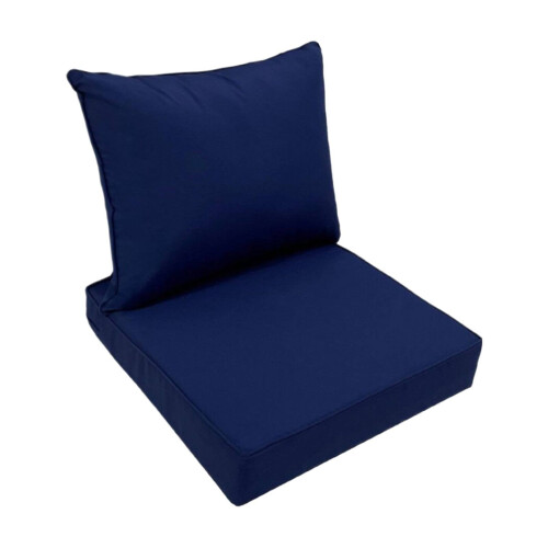 Conjunto de almofadas impermeáveis para assento externo, com encaixe profundo e removíveis.