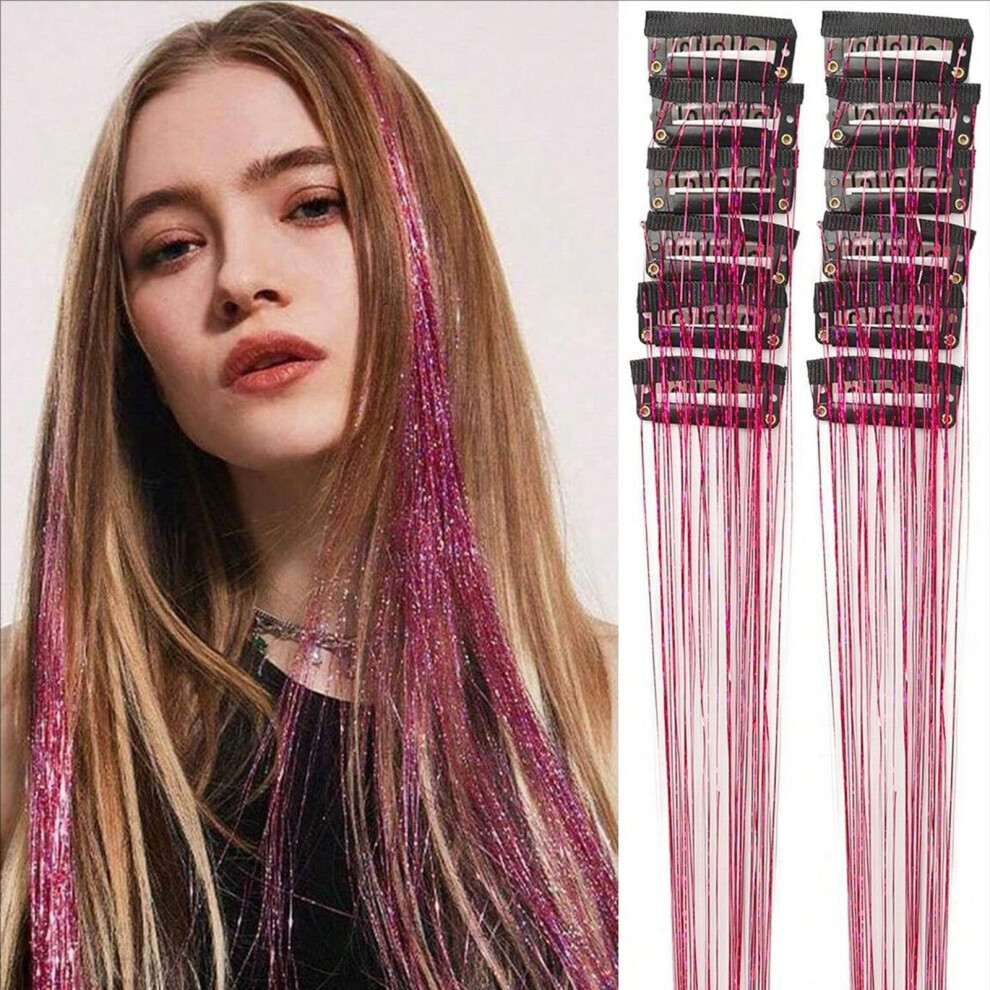 Unisex 12Pcs 20" Glitter Hair Tinsel Clip-Ins, Fairy Hair Extensions & Party Kit For Girls Â Compatible With All Clip Systems
