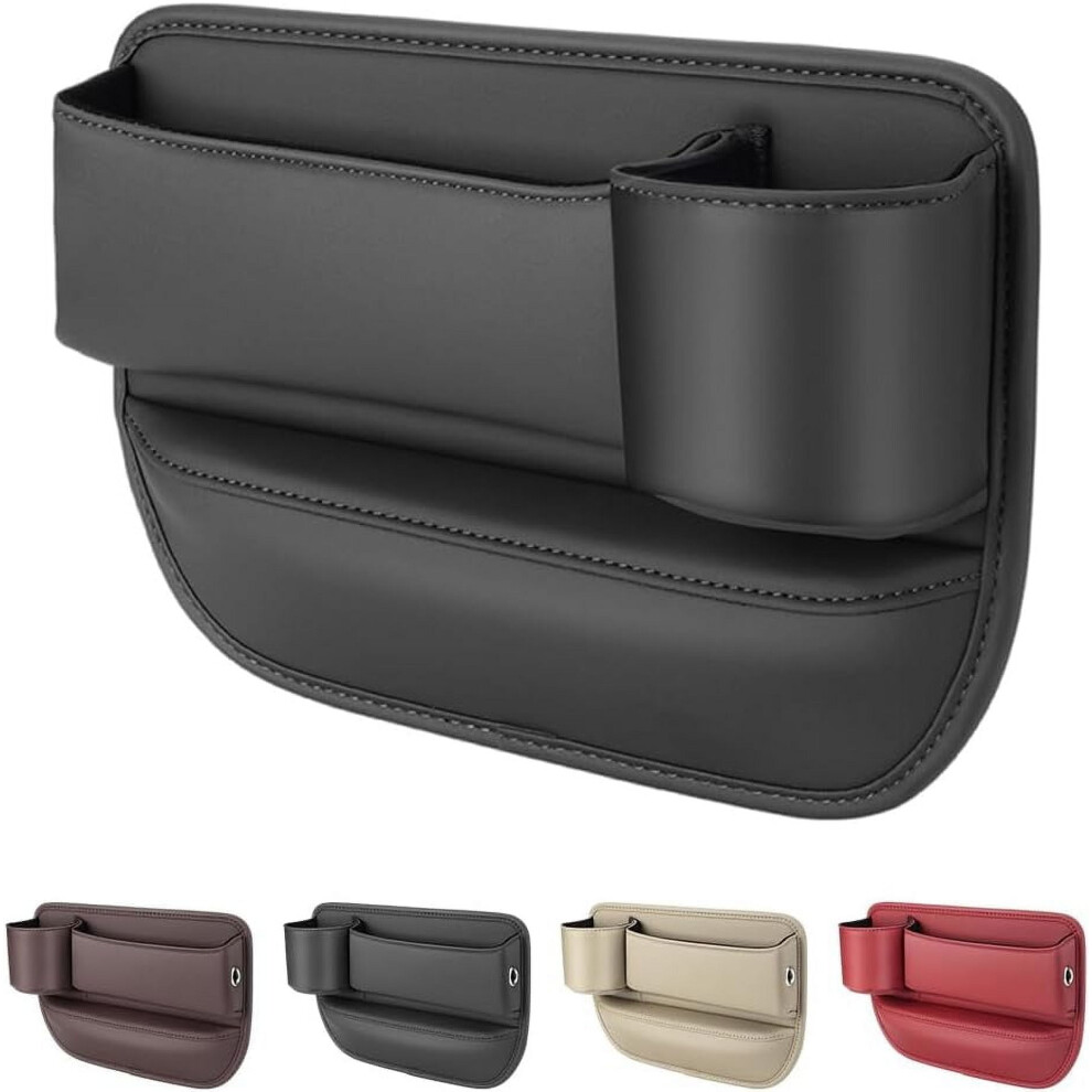 Upgraded Car Leather Cup Holder Gap Bag Â Seat Gap Storage Box For Glasses, Phone, Keys, Cards (, Passenger Seat), Compatible With 2025 Models Black 9426043243043