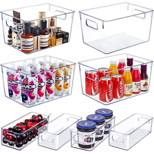 8-Piece Clear Stackable Storage Bins – 4 Large + 4 Small