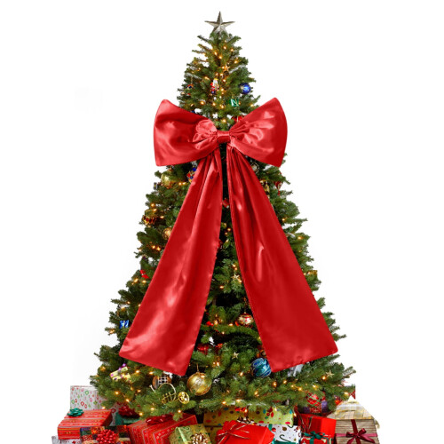 Red Satin Bow Tree Topper 117cm with Long Streamers