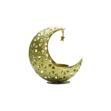 Golden Crescent Moon Candlestick Holder with Star Pendant