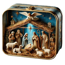 Mini Nativity Set in Tin Box – Portable Pocket Ornament, Handcrafted Holy Family Display Gift for Friends & Family