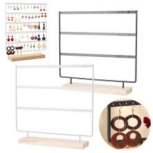 Wooden 120-Slot Earring Holder with Metal Base