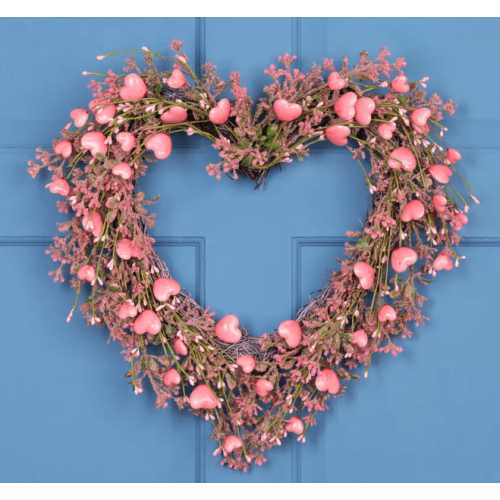 Artificial Heart-Shaped Valentine's Wreath - 18" Pink