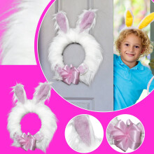Plush Bunny Ear Wreath with Bow & Paw Prints