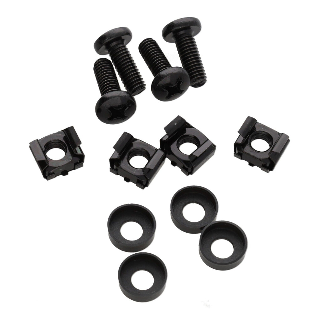 Rack Fixing Set M6 Captive/Cage Nuts/Bolts & Washers For Cabinet [4 Pack] Black 5051259222724