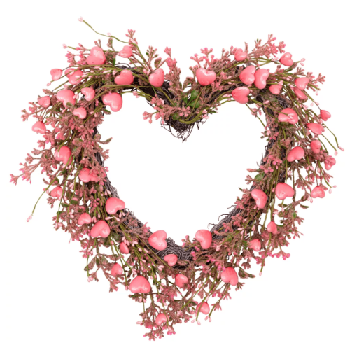 Artificial Heart-Shaped Valentine's Wreath - 18" Pink 1