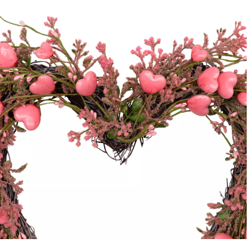 Artificial Heart-Shaped Valentine's Wreath - 18" Pink 2