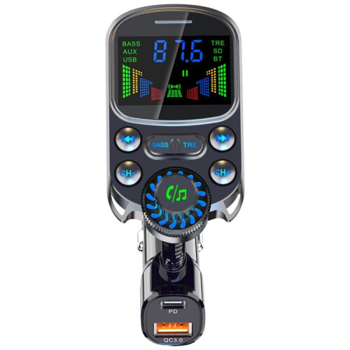 -Compatible Car Kit Cigarette Lighter Handsfree FM Transmitter AUX Audio Wireless MP3 Player PD QC3.0 1