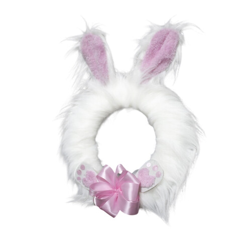 Plush Bunny Ear Wreath with Bow & Paw Prints 1