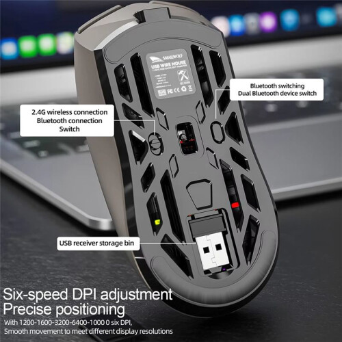 SMAILWOLF RS8  Mouse, 10000dpi, Three-Mode Connection, Macro Gaming Mouse for PC Notebook Laptop Computer Gray 2