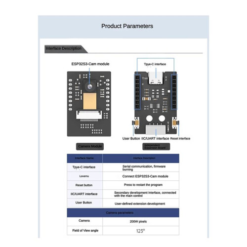 ESP32-S3 Wifi Camera Module AI Vision Module Support WiFi Video Transmission Face and Color Recognition Dual-Mode Kit 1