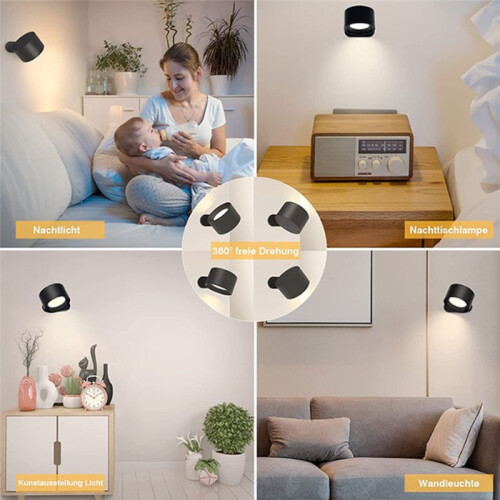 Applique Murale à LED avec Télécommande et Commande Tactile, 3 Températures de Couleur et Variateur Magnétique 360, Noir 1