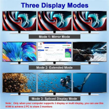 KCEVE 2X3 KVM 3 Monitor 2Computer 8K 60Hz -Compatible 2.1 KVM Extended Display Display Port USB 3.0 (US)