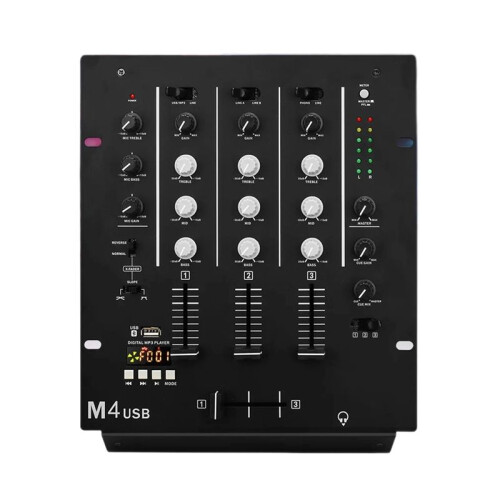 3-Channel USB DJ Mixer with Built-in Audio Interface 3-Band EQ Microphone Input and Replaceable Crossfader US Plug