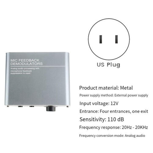 4 Channels Microphone Anti-Howling Device, Front Stage Effector,Suppressor Frequency Shift Equalizer Gray US Plug 1