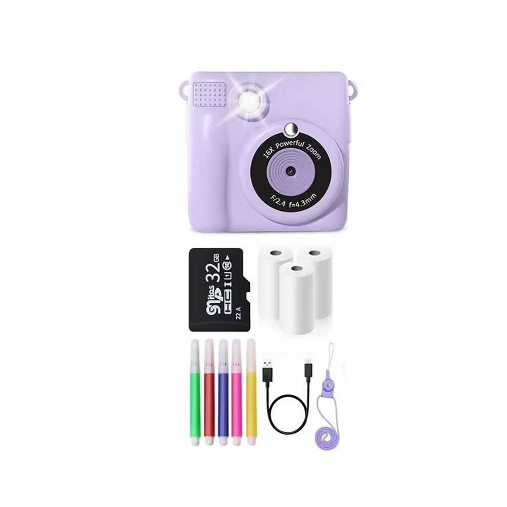 Children's Instant Printing Camera Cartoon Toy Diy Hd Slr 1080P Digital Camera, Thermal Printing Camera Black/White 4712589594967