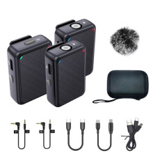 Lavalier Inspelningsmikrofon Dubbelkanal med 98 Fot för Smartphone DSLR-Kamera DV Vlog Live Style: 1 RX och 2TX