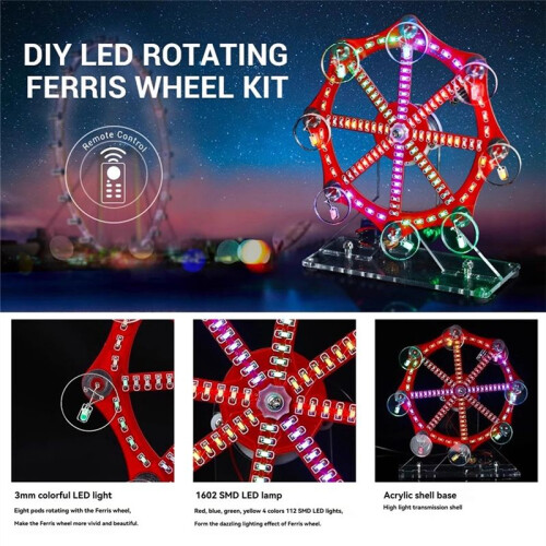 DIY Electronic Kit LED Rotating Skyscraper Wheel Flashing Soldering Project Practice Kit 10 Kinds Flashing Mode Remote 1