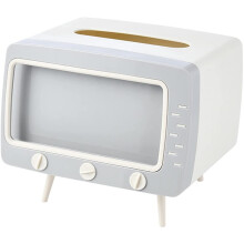 Tissuebox in de vorm van een tv met telefoonhouder
