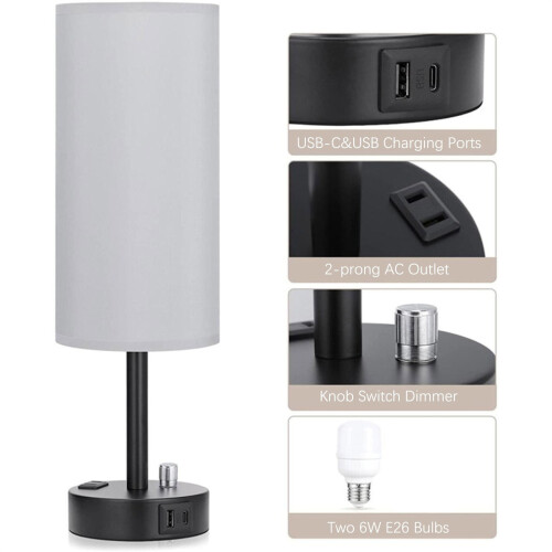 Modern 3-Level Dimmable Table Lamp – USB-C + USB +