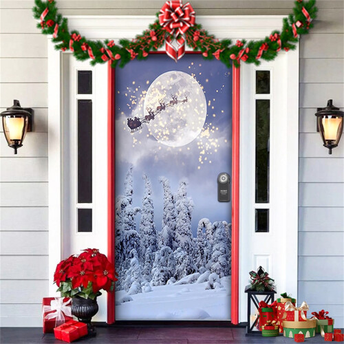 Housse de porte de Noël en polyester délavé (1 pièce)