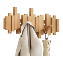 Natural Wood Wall Mounted Coat Rack with Hook Rack, Entrance Wall Art Hooks, Piano Key Coat Rack