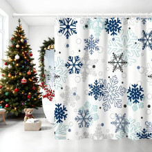 White Christmas Forest Shower Curtain 90x180cm with 12 Hooks