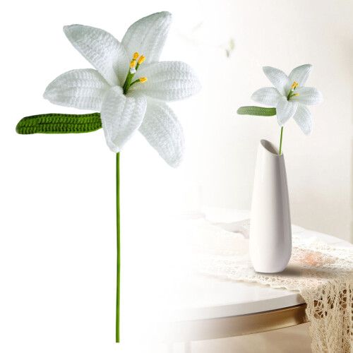 Hand-Knitted Crochet Lily Flower 40cm White