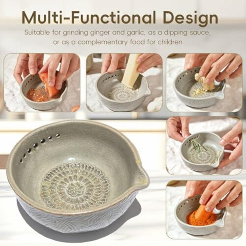 Ceramic Herb Stripper and Garlic Grater Bowl, 7-Hole Design 1