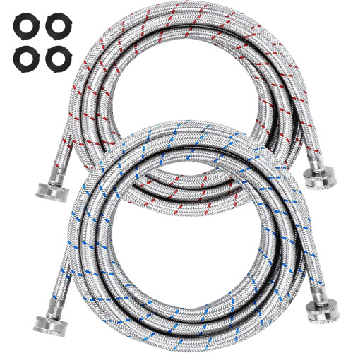 15 ft Stainless Steel Washing Machine Hoses (2 Pack)