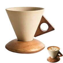 Ensemble porte-filtre à café en céramique avec manche en bois et