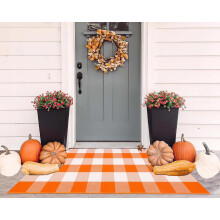Halloween buffalo plaid porch rug 24x51 inch cotton