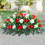 Artificial Red and White Rose Grave Saddle for Headstones 3