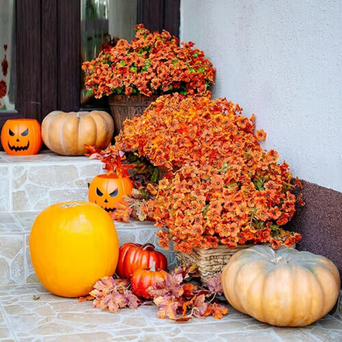 Faux Orange Mums Artificial Fall Flowers – 1 Pack 2