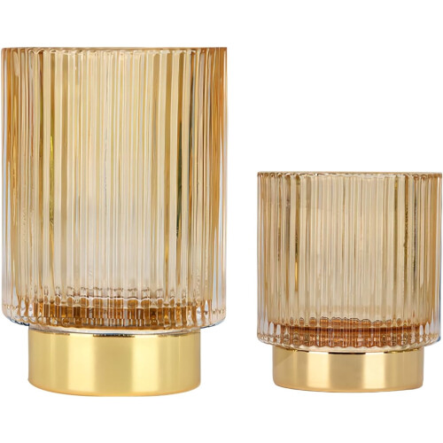 Holder til makeupbørster i glas med metalbase, stribet design
