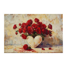 Red Rose Valentine's Day Canvas Painting - Romantic Heart Wall Art Poster for Bedroom, Living Room Decor, Ready to Hang Gift for Her or Him