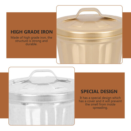 Iron Desktop Trash Bin 9.5 x 9.5 x 6 cm 2 Pack 1