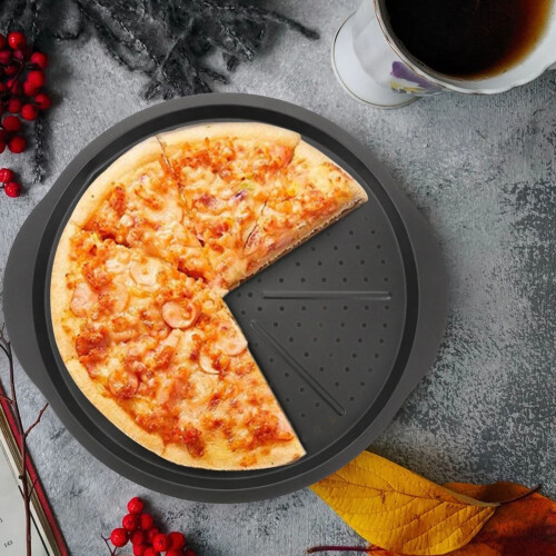 Geperforeerde pizzapan van 38 cm met handgrepen, koolstofstaal 1