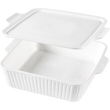 10'' Square Ceramic Baking Dish with Handles, Oven/Microwave/Dishwasher Safe, White – Compatible with Standard Ovens