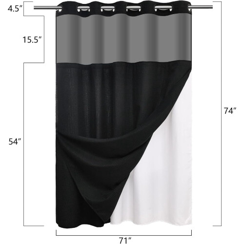 Våffelvävd duschdraperi med foder 71x86 svart