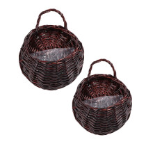 Set di 2 fioriere da parete in vimini intrecciato per piante da interno