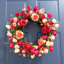 Pink Artificial Flower Wreath 18 inch