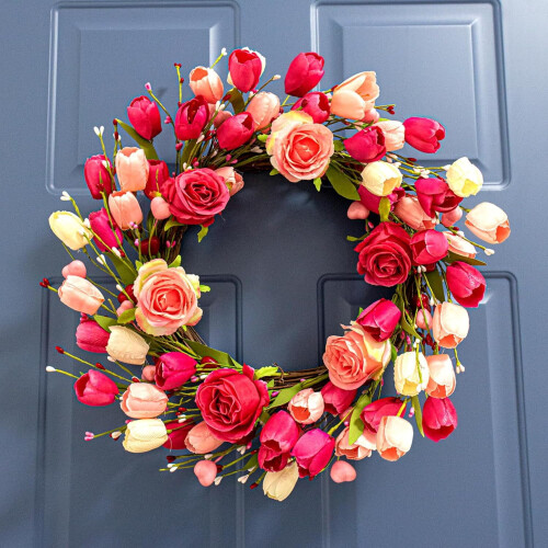 Pink Artificial Flower Wreath 18 inch