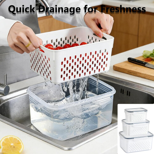 Transparent PP Food Storage Box with Drain Basket (Medium) 1