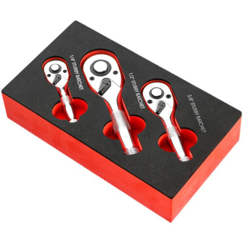 Flex-Head Stubby Ratchet Set (1/4", 3/8", 1/2") – 72-Tooth, Quick-Release, Reversible, Compact Mini Handle Wrench Tool Set