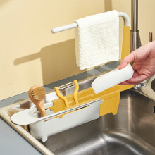 Escurridor extensible para colocar sobre el fregadero con colgador de toallas
